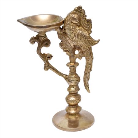 Hand Crafted Brass Diya With Peacock Handle